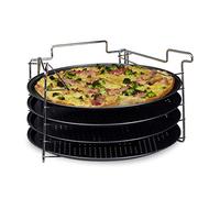 Relaxdays Set de 4 Bandejas Pizza Horno con Soporte, Plato Redondo, Molde, Antiadherente, Metal, 32 x 32 cm, Antracita, Acero