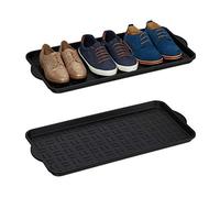 Relaxdays Set de 4 Bandejas Zapatos, Booy Tray Anti Goteo, Zapatero Recibidor, 6-8 Pares, Plástico, 75 x 36,5 cm, Negro