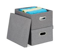 Relaxdays Set de 4 cajas de almacenaje con tapa gris