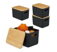 Relaxdays Caja de almacenaje con tapa de bambú marrón claro,negro