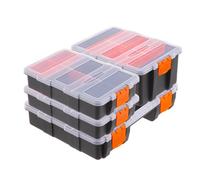 Relaxdays Set de 4 Cajas organizadoras, 3 tamaños, 49 Compartimentos, plástico, para Piezas pequeñas, Negro/Naranja 18x2