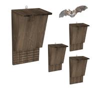 Relaxdays Set de 4 Cajas para murciélagos, Refugio HBT 34 x 22,5 x 12,5 cm, Madera, marrón