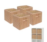 Relaxdays Set de 4 cestas de bambú y Tela Plegables con asa, 28x28x28 cm, Color Natural para estantería y baño