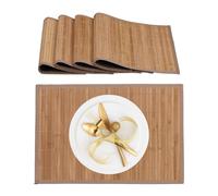 Relaxdays Mantelitos Individuales, Set 4, Bambú, Borde Tela, Antideslizante, 45x30 cm, Posaplatos, Rectangular, Natural
