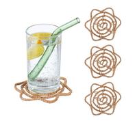 Relaxdays Set de 4 posavasos de hoja de palma marrón claro