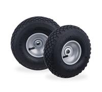 Relaxdays Set de 4 ruedas de carretilla 3.00-4 negro,gris