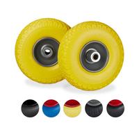 Relaxdays 4X Ruedas de Carretilla, Neumáticos de Goma, 3.00-4, Eje de 20mm, hasta 100 kg, 260x85 mm, Amarillo y Gris