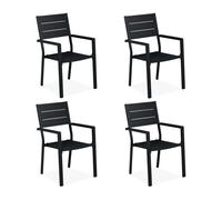 Relaxdays Set 4 Jardín, 90 x 53,5 x 59 cm, Silla Balcón con Reposabrazos, Metal, Muebles Terraza Modernos, Negro