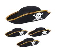 Relaxdays Pack 4 Sombreros Pirata, Gorros Corsario para Disfraz, Halloween, Fiestas, Contorno de 58 cm, Unisex, Negro