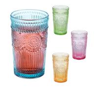 Relaxdays Set de 4 Vasos, Diseño Vintage, Aptos para Lavavajillas, 360 ml, Cristalería Retro, Agua, Zumo, Multicolor