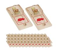 Relaxdays Set de 40 Trampas para Ratones, Ratonera Cepo Clásica, Reutilizable, No Tóxico, Madera y Metal, Natural, Hierro, 2 x 4,5 x 10 cm