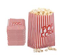 Relaxdays Juego maíz Bolsas Palomitas, Set de 48, a Rayas, Noche Cine, Cumpleaños Infantil, Papel, Bolsitas Retro Popcorn, Rojo/Blanco, 26x13x8 cm