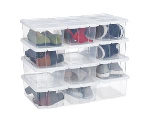 Relaxdays Set de 48 cajas de plástico para zapatos blanco,transparente