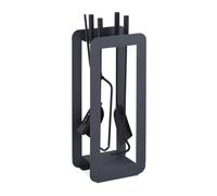 Relaxdays Accesorios Chimenea, Set de 5 Piezas, Atizador, Pala, Escoba, Pinzas y Soporte, Útiles Estufa, Gris/Negro