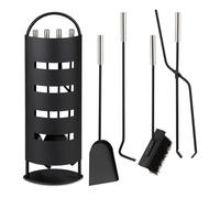 Relaxdays Set de 5 accesorios chimenea negro/plata negro,plata