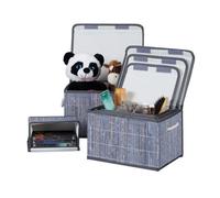 Relaxdays Juego Almacenamiento Set de Cinco Cestas de Almacenaje, con Tapa, Bambú, Decorativo, Gris, Poliéster, 5 Unidades