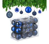 Relaxdays Set de 50 bolas para árbol de Navidad azul oscuro,plata