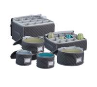 Relaxdays Set de 6 Cajas para Copas, Almacenamiento de Vajilla, Capacidad para 12 Platos, Vasos, Tazas, Acolchadas, Gris, Tela no Tejida, 25 x 41 x 33 cm
