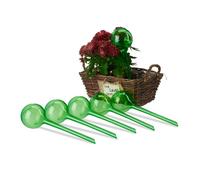 Relaxdays Juego 6 Globos Riego Plantas Interior, Biberones Regadores Flores, Plástico, 250ml, 28x8cm, Verde