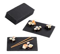 Relaxdays Set de 6 platos de pizarra, 16 x 26 cm, rectangulares, antracita | para servir queso y postres