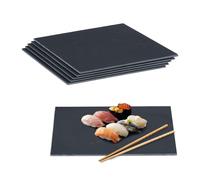 Relaxdays 6er Schieferplatte 40 x 30 cm Set de 6 Platos de Pizarra, Servir Queso y Postres, Bandejas Piedra Inscribibles, Antracita