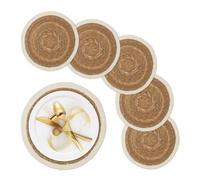 Relaxdays 6 Salvamanteles, para Mesa de Comedor, Jacinto de Agua, Manteles Individuales, Redondos, 36 cm, Natural/Blanco, Fibra Vegetal