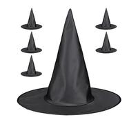 Relaxdays Set de 6 Sombreros Bruja, Disfraz Halloween, Gorro Carnaval, para Niños y Adultos, Poliéster, Negro, 34 x 38 cm