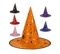 Relaxdays Sombrero de Mago, Set de 6, Estrellas Doradas, Accesorio Disfraz Colorido, Halloween y Carnaval, Multicolor, Poliéster, 35 x 38 x 38 cm