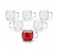 Relaxdays Set de 6 Vasos de borosilicato Transparentes, 400 ml, con asa para café, Latte y té, 8x11x8 cm
