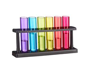 Relaxdays Set de 60 Vasos para chupitos con Forma de Tubo de ensayo, con Soporte, Plástico, 4 cl, Multi-Color