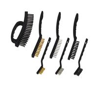 Relaxdays Set de 7 Cepillos Metálicos, 2 de Acero Inoxidable, 2 de Nailon y 2 de Latón, 3 Filas, Metal-Plástico, Negro