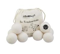 Relaxdays Set de 8 Bolas para Secadora, Lana de Oveja, Pelotas de Secado, Ecológicas, Secan Rápido, Blanco