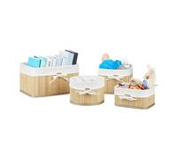 Relaxdays Set de 8 Cestas de Almacenaje de Bambú, Caja para Estantería y Armario, Cestitas Baño, 4 Tamaños, Natural