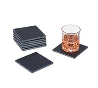 Relaxdays Set de 8 Posavasos de Pizarra, 10 x 10 cm, Apoyabebidas Cuadrados, Pizarritas para Colocar Bebidas, Antracita