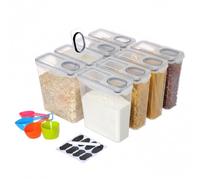 Relaxdays Set de 8 tarros para alimentos, herméticos y transparentes