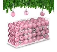 Relaxdays Set 96 Bolas Árbol Navidad, Bolitas Navideñas Brillantes, con Purpurina y Mate, Adornos de Plástico, Rosa