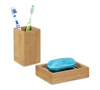 Relaxdays set de accesorios de baño de bambú 2 pz marrón claro