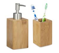 Relaxdays set de accesorios para baño de bambú marrón claro