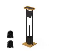 Relaxdays Set de baño Independiente con Estante 73,5x20x20 cm, 2 recambios, portarrollos y Cepillo WC, Negro/Natural, Hierro, Bambú, Plástico, 73.5 x 20 x 20 cm