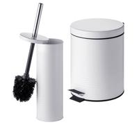 Relaxdays Set de baño: papelera y escobilla WC blanco,negro,plata