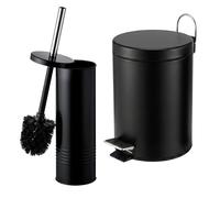 Relaxdays Set de baño: papelera y escobilla WC negro,plata