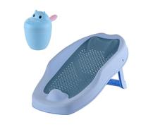 Relaxdays Set de baño para bebé, vaso enjuague sin lágrimas, azul | soporte antideslizante, 19x51,5x30 cm, PP/TPE