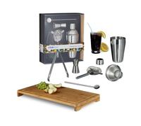 Relaxdays set de bar de 6 piezas marrón claro,plata,transparente