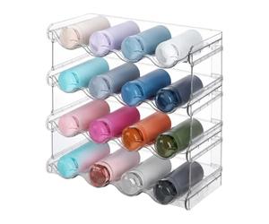 Relaxdays Set de botelleros apilables, Transparente | organizador para nevera, 16 botellas, 4 niveles, 37 x 38,5 x 20 cm
