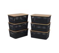 Relaxdays Set de cajas con tapa de bambú marrón claro,negro