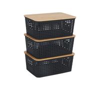 Relaxdays Set de cajas con tapa de bambú marrón claro,negro