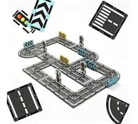 Relaxdays Set de Carreteras magnéticas, 70 Piezas, señales de tráfico, Juguete Educativo Desde 3 años, ABS, Negro