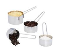 Relaxdays Set de cuatro jarras medidoras, Acero inoxidable, Vaso medidor con mango, Para lavavajillas, Grande, Escala, Plateado