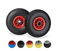 Relaxdays Set de cuatro ruedas de carretilla, Resistente a golpes, 3.00-4", Eje 25mm, Hasta 80 kg, 260x85 mm, Negro-rojo