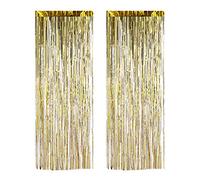 Relaxdays Set de Dos Fiestas, Decoración para cumpleaños y Bodas, Cortina de Flecos Brillantes, 100 x 250 cm, Dorado/latón, 250,00 x 100,00 x 0,10cm